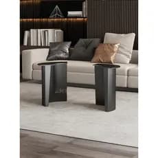 Moderno Oval mármore mesa de centro luxo pedra ardósia pés aço inoxidável pequena mesa redonda varanda lazer pequena mes