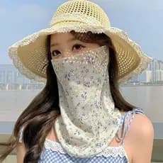 Verão rosto cheio protetor solar máscara feminina condução equitação Anti-sol Floral babador véu máscara pescoço proteçã