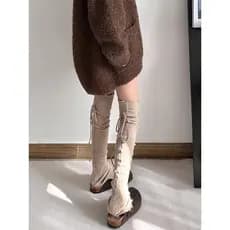Outono inverno Design botão passarela estilo cintas All-Match mais magro olhar Split pilha perna capa cáqui bezerro meia