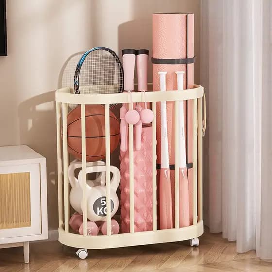 Prateleira de armazenamento para tapete de ioga, cesta de armazenamento de equipamentos de Fitness para casa, carrinho m