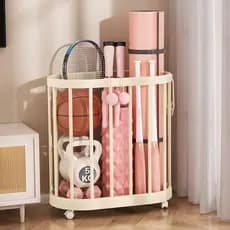 Prateleira de armazenamento para tapete de ioga, cesta de armazenamento de equipamentos de Fitness para casa, carrinho m