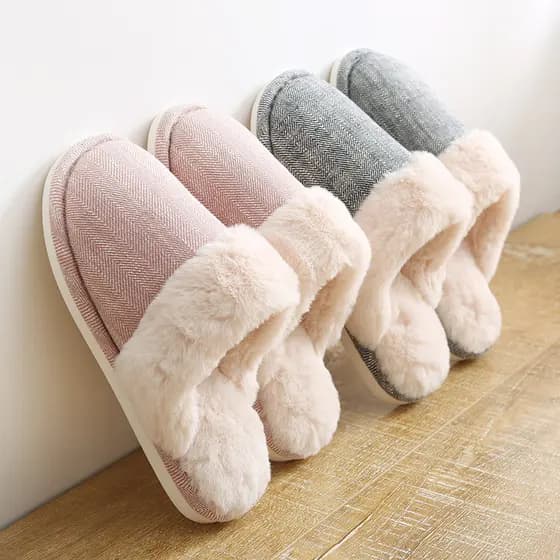 Casal peludo casa chinelos feminino inverno interior de sola grossa chinelos de algodão quente chinelos de algodão domés