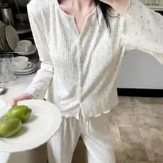 Pijamas com almofadas no peito feminino outono primavera outono novo estilo calças de manga comprida elástico doce Flora