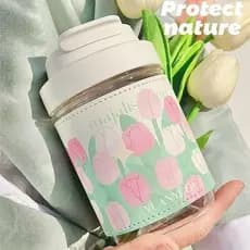 Copo de vidro para meninas frescas com suporte de copo, copo de palha influenciador, versão coreana de alto valor, portá