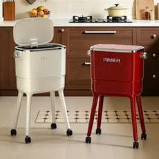 Lixeira de cozinha dedicada doméstica 2025 novo estilo roda removível de alta aparência com tampa curva de grande capaci