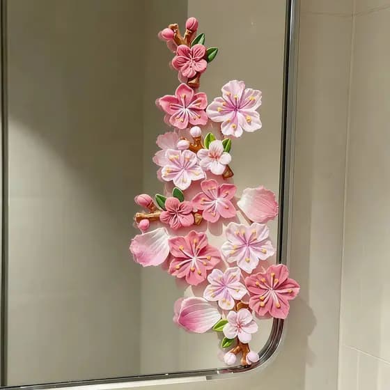 [Decoração de espelho] 3d tridimensional flor de pêssego adesivo borda decoração diy espelho banheiro adesivo de carro p
