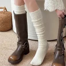 Lã bezerro meias femininas rendas outono inverno estilo japonês oco malha pilha meias All-Match botas combinando meias q