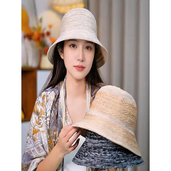Chapéu de palha tecido de linho feminino novo estilo chapéu mostrando rosto pequeno balde chapéu ao ar livre elegante gr