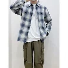 Japonês único 2025 outono masculino/feminino Casual macio bolso duplo Slub algodão verificado camisa de manga longa46693