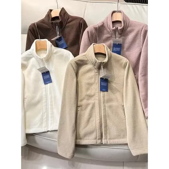 Jaqueta de lã feminina japonesa única estilo Casual gola alta dez mil jaqueta de lã curta Slim Fit quente jaqueta com zí