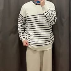 Japonês único 2023 primavera novo estilo masculino/feminino casal estilo listrado em torno do pescoço camisola Casual pu
