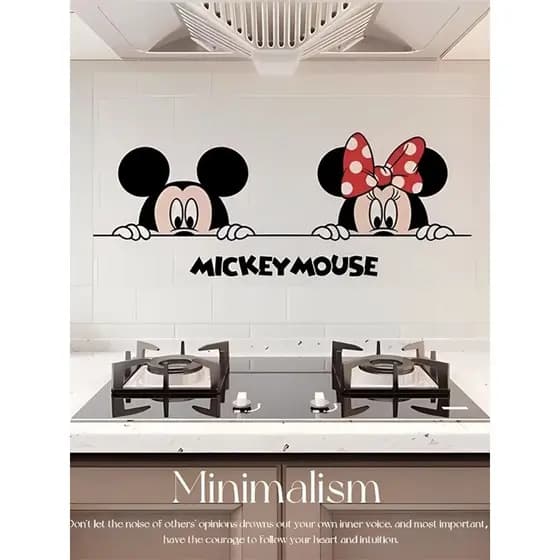 [Produtos de cozinha] Mickey Kitchen Adesivo à prova de óleo Fogão de parede Papel de parede autoadesivo resistente a al