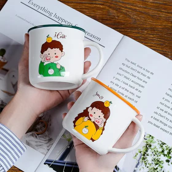Copo de porcelana de cerâmica nostálgica, caneca de desenho animado para crianças, copo de escovação resistente a choque