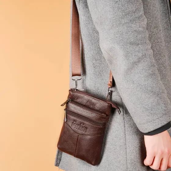 Novo produto novo estilo bolsa de cintura masculina negócios Casual primeira camada de couro saco do telefone móvel pequ
