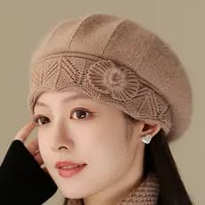 Chapéu para idosos de meia-idade feminino inverno à prova de frio quente chapéu de lã de malha inverno estilo ocidental