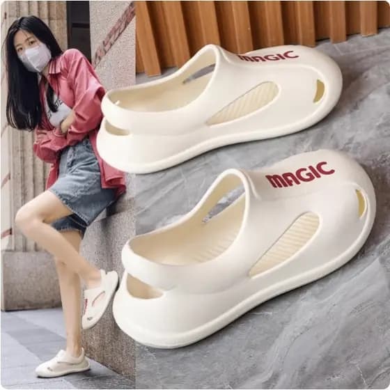 Buraco sapatos femininos verão exterior Wear Baotou de uma peça esportes lazer ao ar livre sola macia antiderrapante chi