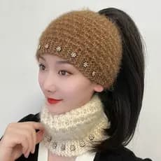 Outono inverno chapéu de lã feminino quente lenço cabeça boné chapelaria feminino chapéu de malha de aba larga testa pro
