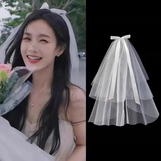 Li Yitong mesmo estilo arco proposta pequeno véu grampo de cabelo casamento foto colar certificado registro gaze fofa ac