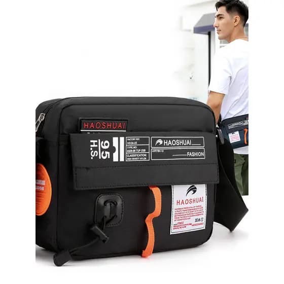 Haoshuai novo estilo esportes lazer masculino ao ar livre à prova dwaterproof água náilon ombro saco do mensageiro na mo