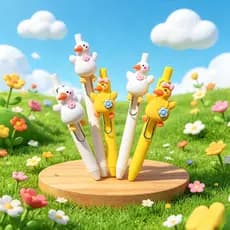Caneta de Gel de imprensa de pato amarelo pequeno dos desenhos animados clipe de caneta de Metal Macaron cor médio canet