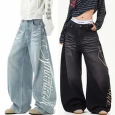 Calça Jeans retrô americana masculina solta Casual reta calça larga feminina