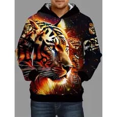 Plus Size masculino Casual 3D tigre padrão moletom com capuz Oversized moletom com capuz outono inverno, masculino