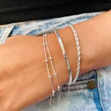 Kit 3 Pulseiras Prata 925 Folheada Cordão Baiano Fio Liso Metalizada Conjunto Pulseira Feminina de Bolinha