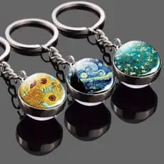 Van Gogh Starry Night Painting Keychain Girassol Bola de vidro Moda Jóias Acessórios de liga