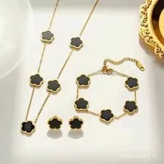 Conjunto de joias da sorte com trevo de quatro folhas para mulheres colar pulseira e brincos Joias femininas