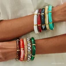 Pulseira Elástica Curva de Resina Tingida Estilo INS de Moda Design de Estampa de Leopardo Pulseira de Nó de Bambu