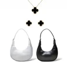 Kit 2 Bolsa Feminina Meia Lua + Colar + Brinco de Trevo Lançamento