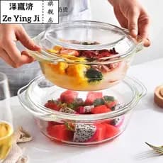 Pote de sopa Tigela de vidro resistente ao calor com tampa Tigela de salada transparente doméstica Tigela de ovo cozido