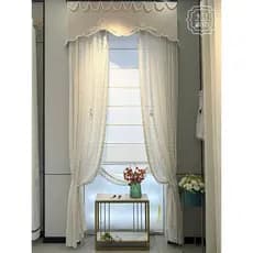 Cortina de tela divisória de tela de janela semitransparente transparente com padrão de tecido francês estilo creme