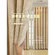 Cortina blackout francesa renda dupla camada gaze quarto blackout completo estilo creme sala de estar Tik Tok estilo pri