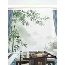 Novo estilo chinês fresco verde bambu montanhas pintura a tinta cortinas sala de estar varanda sala chá gaze cortina qua