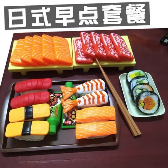Crianças simulação jogar casa cozinha brinquedos comida japonês Sushi churrasco chinês ocidental comida café da manhã va