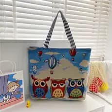 Bolsa de grande capacidade versão coreana dos desenhos animados impresso lona bolsa de ombro simples saco de compras est