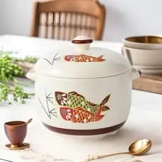 Copo de guisado de cerâmica japonês cor Underglaze pintado à mão carpa em relevo copo de guisado à prova de água com tam