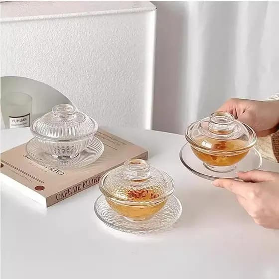 Tigela de ninho de pássaro japonês Tremella copo de vidro com tampa transparente requintado High-End casa frutas sobreme