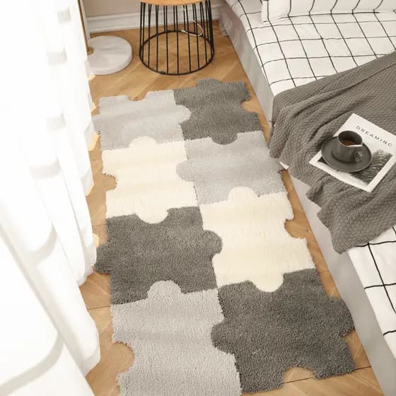 Estilo creme francês café cor verificado tapete quarto cobertor de cabeceira de pelúcia menina quarto estudo tapete long