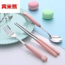 Escola primária utensílios de mesa escola dedicada menina crianças dos desenhos animados bonito portátil pauzinhos colhe