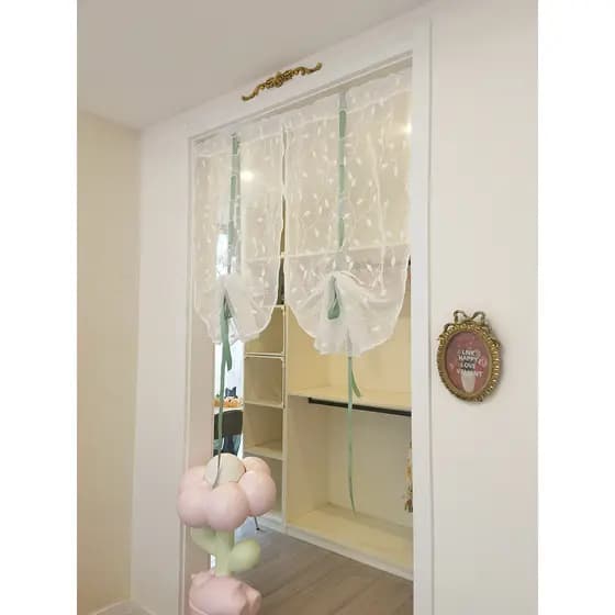 Cortina de luxo com luz francesa, cortina romana de elevação para sala de estar, quarto, cortina de gaze sem perfuração,