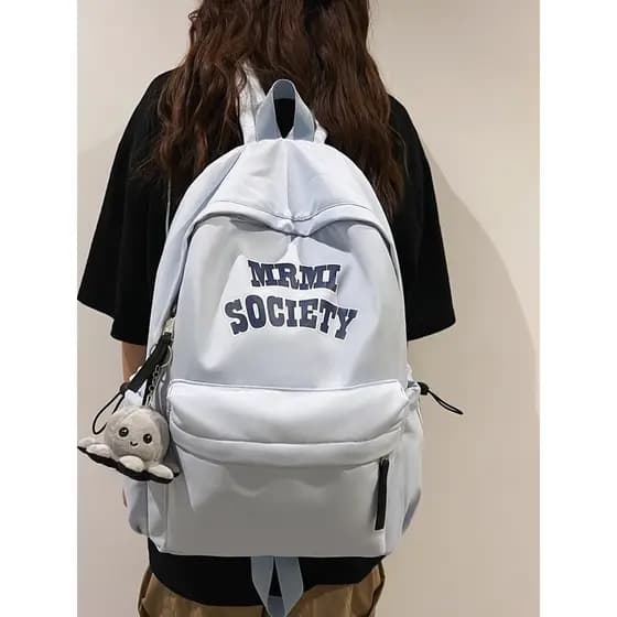 Mochila escolar para meninas do ensino médio, mochila com letras de nicho para estudantes do ensino fundamental, cor sól