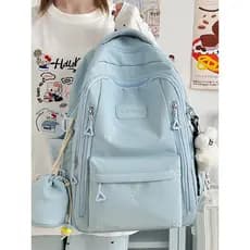 Mochila escolar para meninas do ensino médio série azul de alto valor simples cor sólida estudantes do ensino médio moch