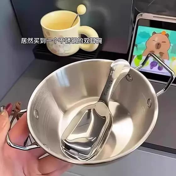 Tigela dormitório estudante café da manhã salada dupla orelha tigela colher pessoal utensílios de mesa domésticos novo e