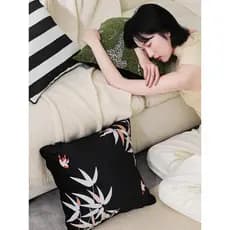 Travesseiro retrô de luxo leve leopardo verde novo estilo chinês bordado padrão de bambu travesseiro sala de estar quart