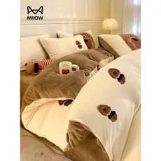Inverno engrossado quente leite velo cama conjunto de quatro peças Coral velo folha colcha capa mais velo dos desenhos a