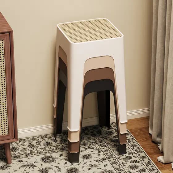 Banco de plástico doméstico engrossado empilhável Rattan quadrado fezes Medieval banco alto moderno simples sala estar j