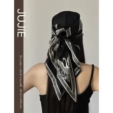 High-End preto impresso grande triângulo cachecol lenço bandana lenço de seda cachecol xale cachecol primavera verão ele