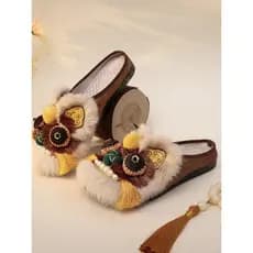 Salto plano velho pequim sapatos de pano dedo do pé redondo sola macia estilo étnico tigre toe chinelos feminino primave